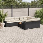 vidaXL Salon de jardin 11 Pièces avec coussins noir résine tressée