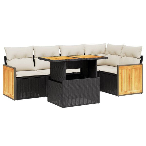 vidaXL Salon de jardin 6 Pièces avec coussins noir résine tressée
