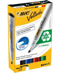 Pack 4 Feutres tableau blanc effaçable 1751 ECOLUTIONS Pte Biseau Large N/B/R/V VELLEDA