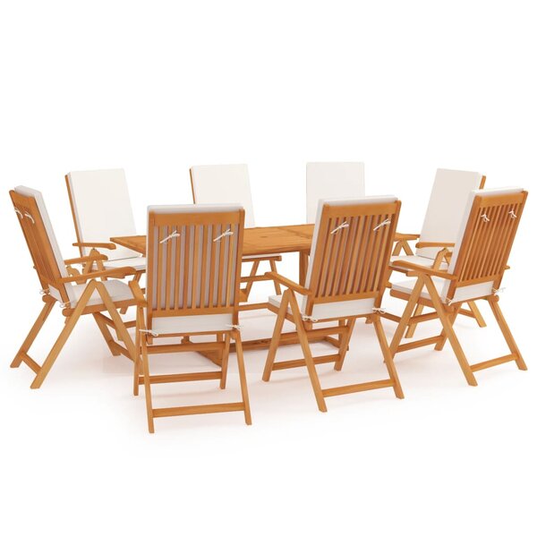 Salon de jardin meuble d'extérieur ensemble de mobilier 9 pièces avec coussins bois de teck massif 02_0017950