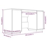 Bureau table poste de travail meuble d'ordinateur informatique étude 140 x 50 x 75 cm bois massif de pin blanc 02_0023521