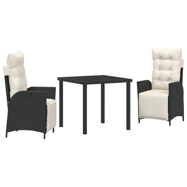 vidaXL Set de 3 chaises de jardin Noir Poly Rattan