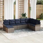 vidaXL Ensemble de canapé de jardin avec coussin 8 Pièces Gris polyrotin