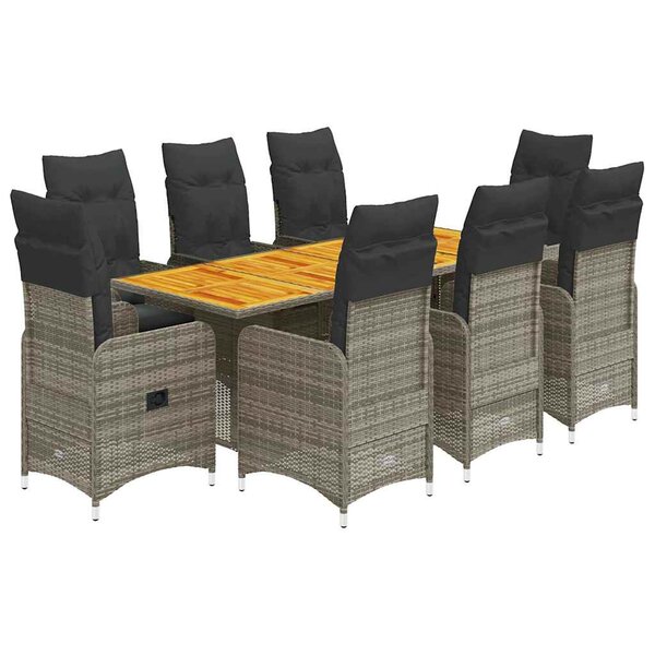 vidaXL Ensemble de bistro de jardin 9 Pièces coussins gris poly rotin