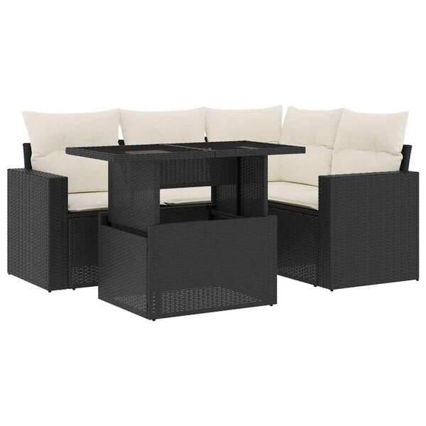 vidaXL Salon de jardin 5 Pièces avec coussins noir résine tressée