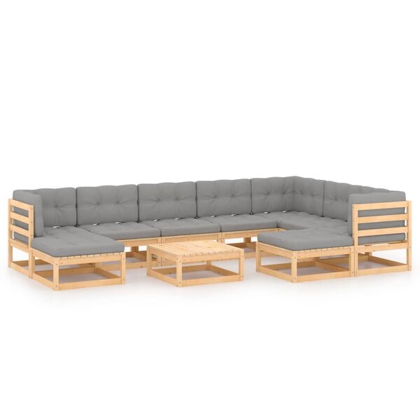 vidaXL Salon de jardin 10 Pièces avec coussins Bois de pin massif