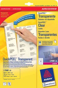 Adresses étiquettes transparentes, 63,5 x avery zweckform