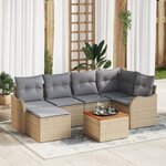 Ensemble de 7 pièces de canapé de jardin avec coussins beiges en poly rotin acacia