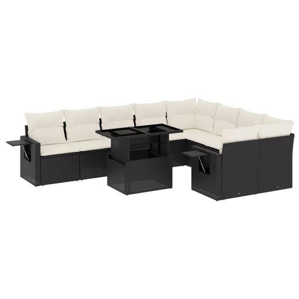 vidaXL Salon de jardin 10 Pièces avec coussins noir résine tressée