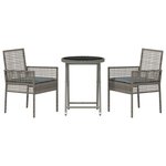 Ensemble de Bistro de Jardin 3 Pièces avec Coussins Gris en Rattan Poly
