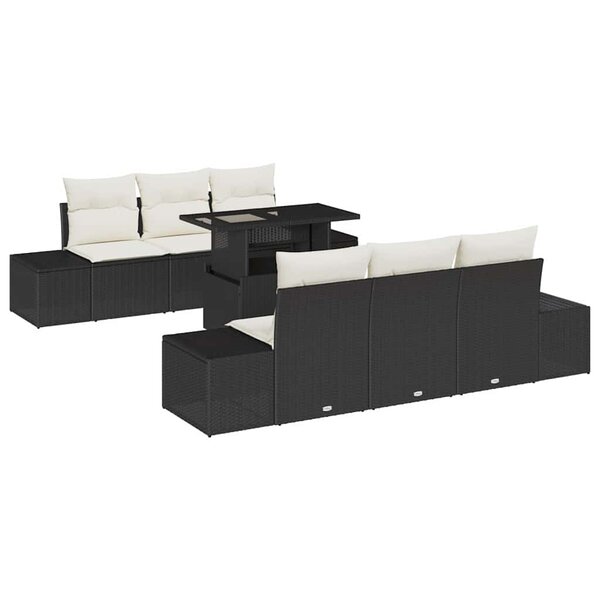 vidaXL Ensemble de canapé de jardin avec coussin 7 Pièces Noir et crème