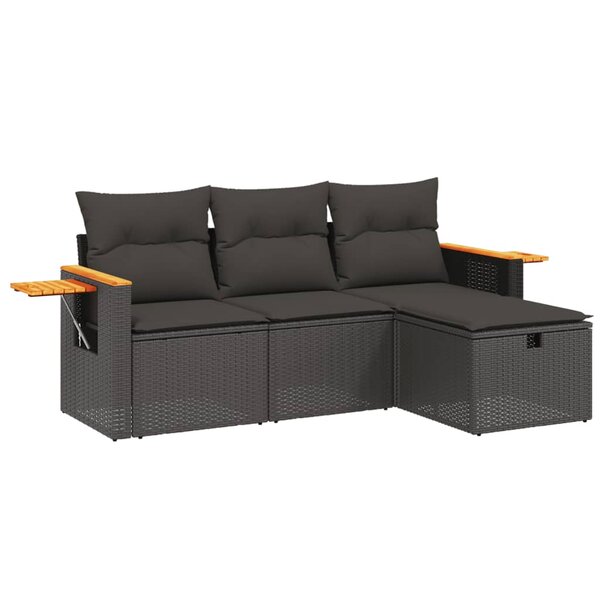 vidaXL Salon de jardin 4 Pièces avec coussins noir résine tressée
