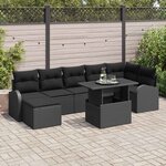 vidaXL Ensemble de canapé de jardin avec coussin 8 Pièces Noir Poly rotin