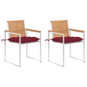 vidaXL Chaises de jardin avec coussins lot de 2 Teck solide et acier