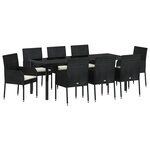 vidaXL Set de salle à manger de jardin 9 pièces avec coussins Noir Poly Rattan