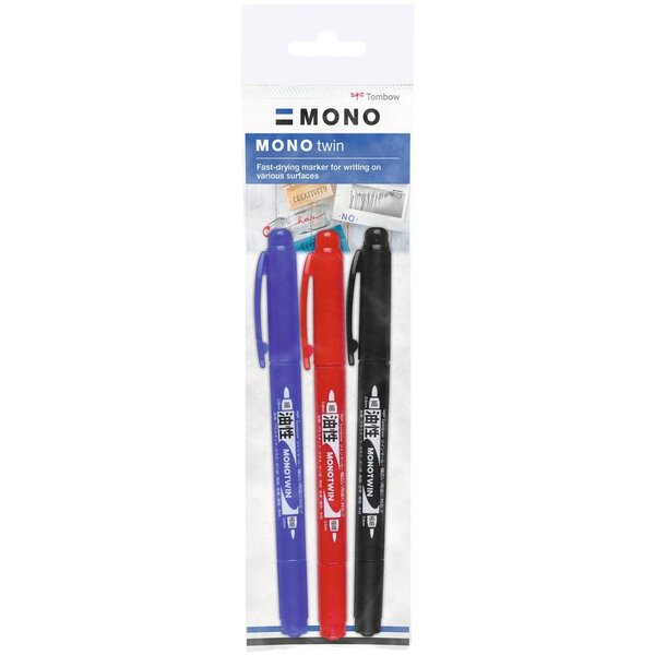Kit de 2 Marqueurs Permanents MONO twin 0 8 et 0 4 mm Bleu Noir Rouge x 6 TOMBOW