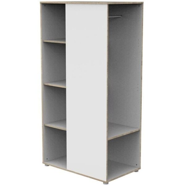 Meuble de rangement enfant - En bois blanc et chant bois - Avec étageres et penderie
