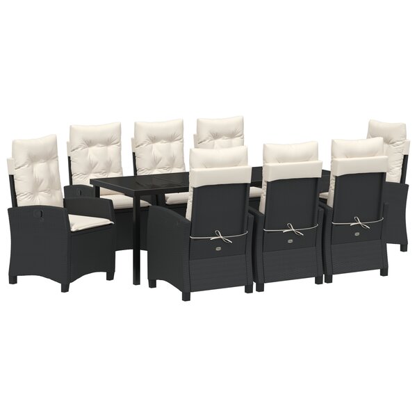 vidaXL Ensemble de salle à manger de jardin de 9 pièces avec coussins en rattan poly noir