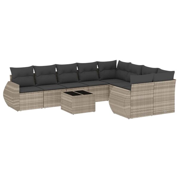 vidaXL Salon de jardin avec coussins 10 Pièces gris clair résine tressée