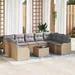 vidaXL Ensemble de canapé de jardin 10 pièces avec coussins Rattan poly noir