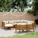 vidaXL Salon de jardin 10 Pièces avec coussin crème Bois d'acacia solide