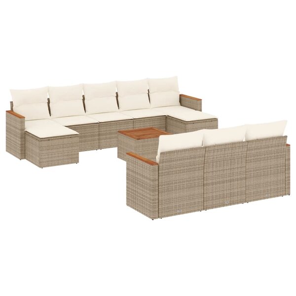 vidaXL Salon de jardin 11 Pièces avec coussins beige résine tressée