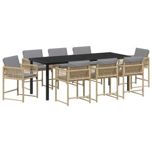 vidaXL Ensemble de salle à manger pour jardin 9 Pièces Beige polyrotin