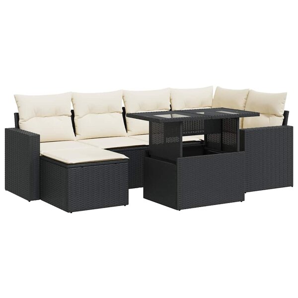 vidaXL Salon de jardin 7 Pièces avec coussins noir résine tressée