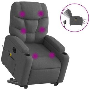 vidaXL Fauteuil inclinable de massage électrique Gris foncé Tissu