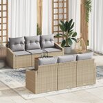 vidaXL Ensemble de Canapé de Jardin 7 pièces avec Coussins Beige Poly Rotin Acacia