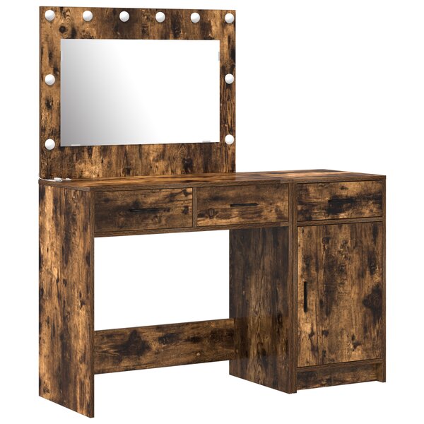 Ensemble de coiffeuse 2 pièces avec LED en bois d'ingénierie chêne fumé
