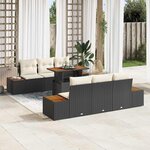 vidaXL Ensemble de salle à manger de jardin 7 pièces avec coussins en rotin noir et acacia