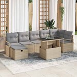 Ensemble de Canapé de Jardin 8 Pièces avec Coussins Beige