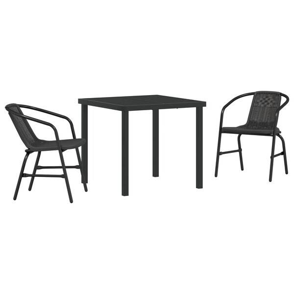 vidaXL Set de jardin 3 pièces Rattan plastique noir