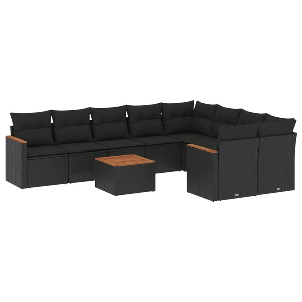 vidaXL Salon de jardin 10 Pièces avec coussins noir résine tressée