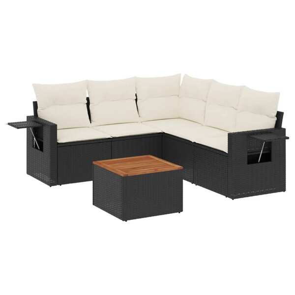 vidaXL Salon de jardin 6 Pièces avec coussins noir résine tressée