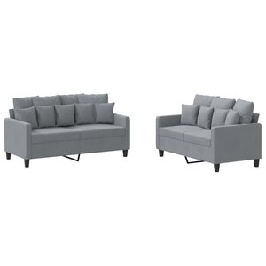 vidaXL Ensemble de canapés 2 Pièces avec coussins Gris clair Tissu