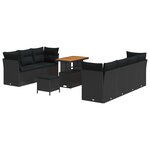 Canapé de jardin 10 pièces avec coussins Noir Polyrotin Acacia