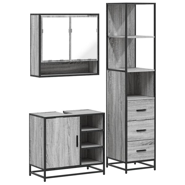 vidaXL Ensemble de meubles de salle de bain 3 Pièces Sonoma gris