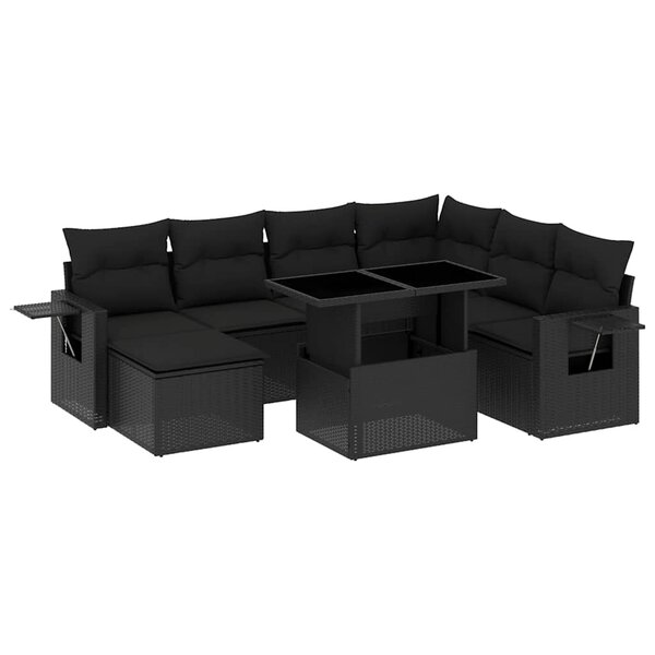 vidaXL Salon de jardin 9 Pièces avec coussins noir résine tressée