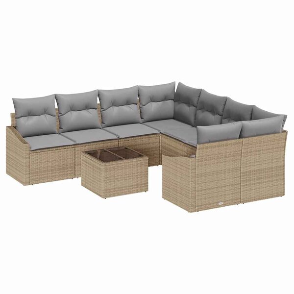 vidaXL Ensemble de canapé de jardin avec coussin 9 Pièces Beige et gris
