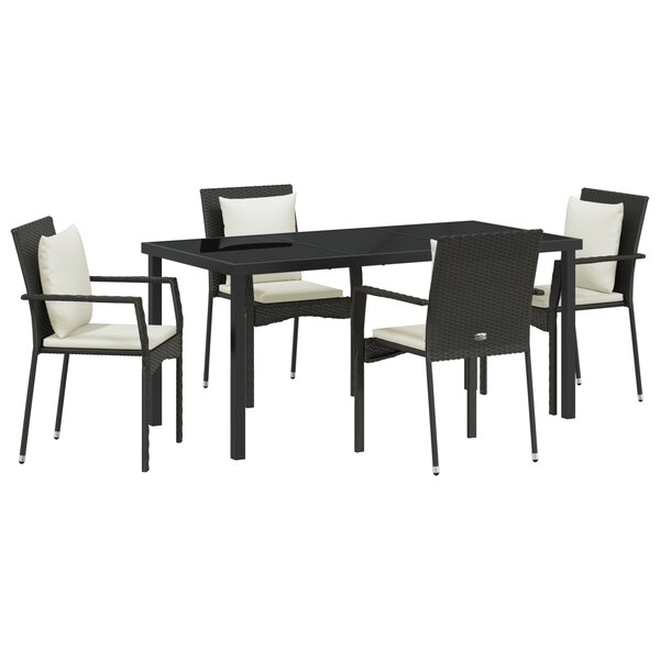 vidaXL Ensemble de salle à manger de jardin de 5 pièces avec coussins en poly rotin noir
