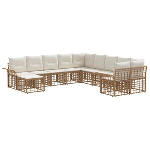 vidaXL Ensemble de canapés d'extérieur 11 Pièces Blanc Naturel et Crème