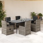 vidaXL Ensemble à manger de jardin et coussins 7 Pièces gris rotin