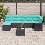vidaXL Ensemble de canapé de jardin avec coussin 8 Pièces Noir Poly rotin