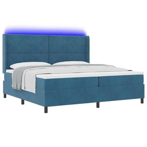 vidaXL Lit à ressorts avec bandes LED Bleu 200 x 200 cm Velours