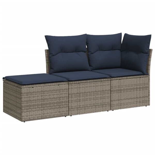 vidaXL Salon de jardin avec coussins 3 Pièces gris résine tressée