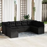 vidaXL Ensemble de 9 canapés de jardin avec coussins en rattan noir poly
