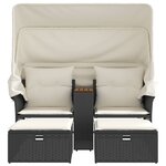 vidaXL Canapé de jardin 2 places avec auvent et tabourets noir rotin