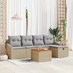 vidaXL Set de canapé de jardin 6 pièces avec coussins beige poly rattan